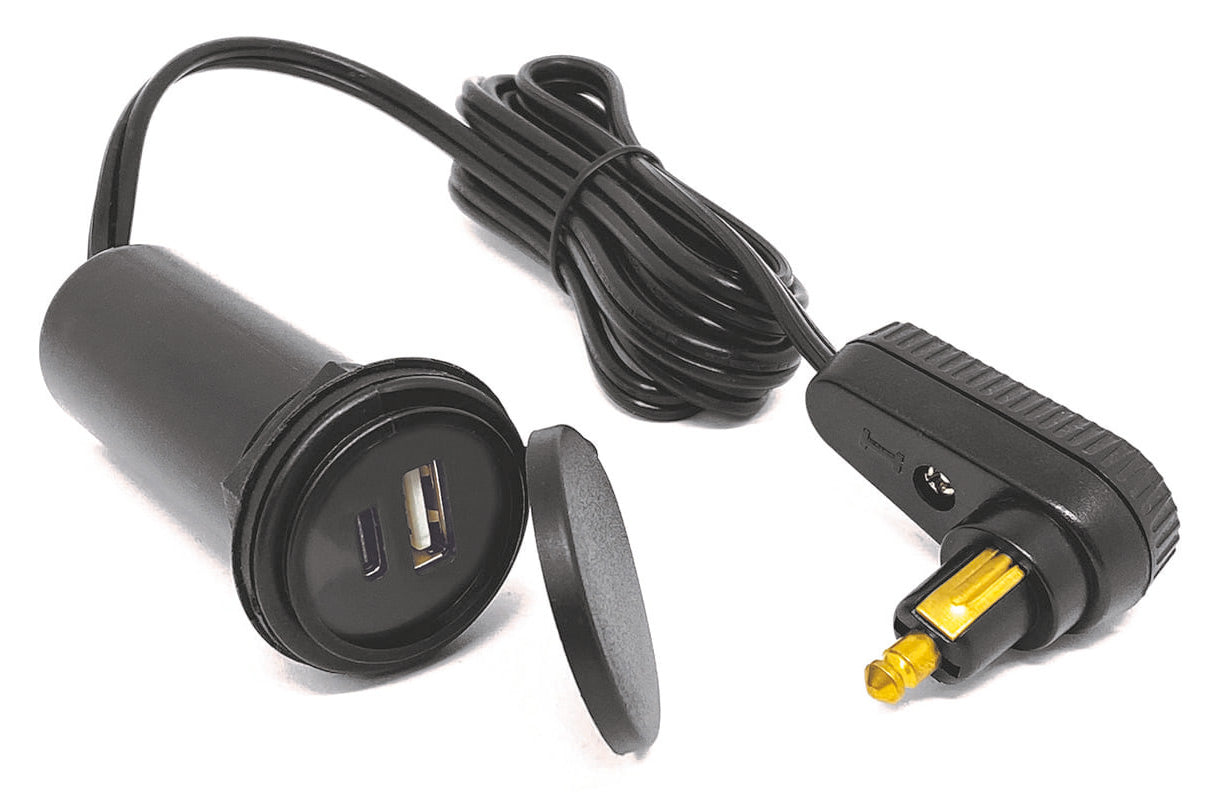 Tank bag charging cable with DIN angle plug and USB A & C connection (BAAS, USB17)