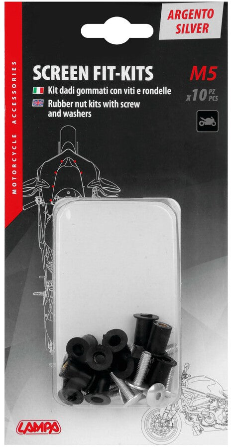 Screen Fit-Kits - rubber nut kits with screw and washers - 10 pcs - Silver