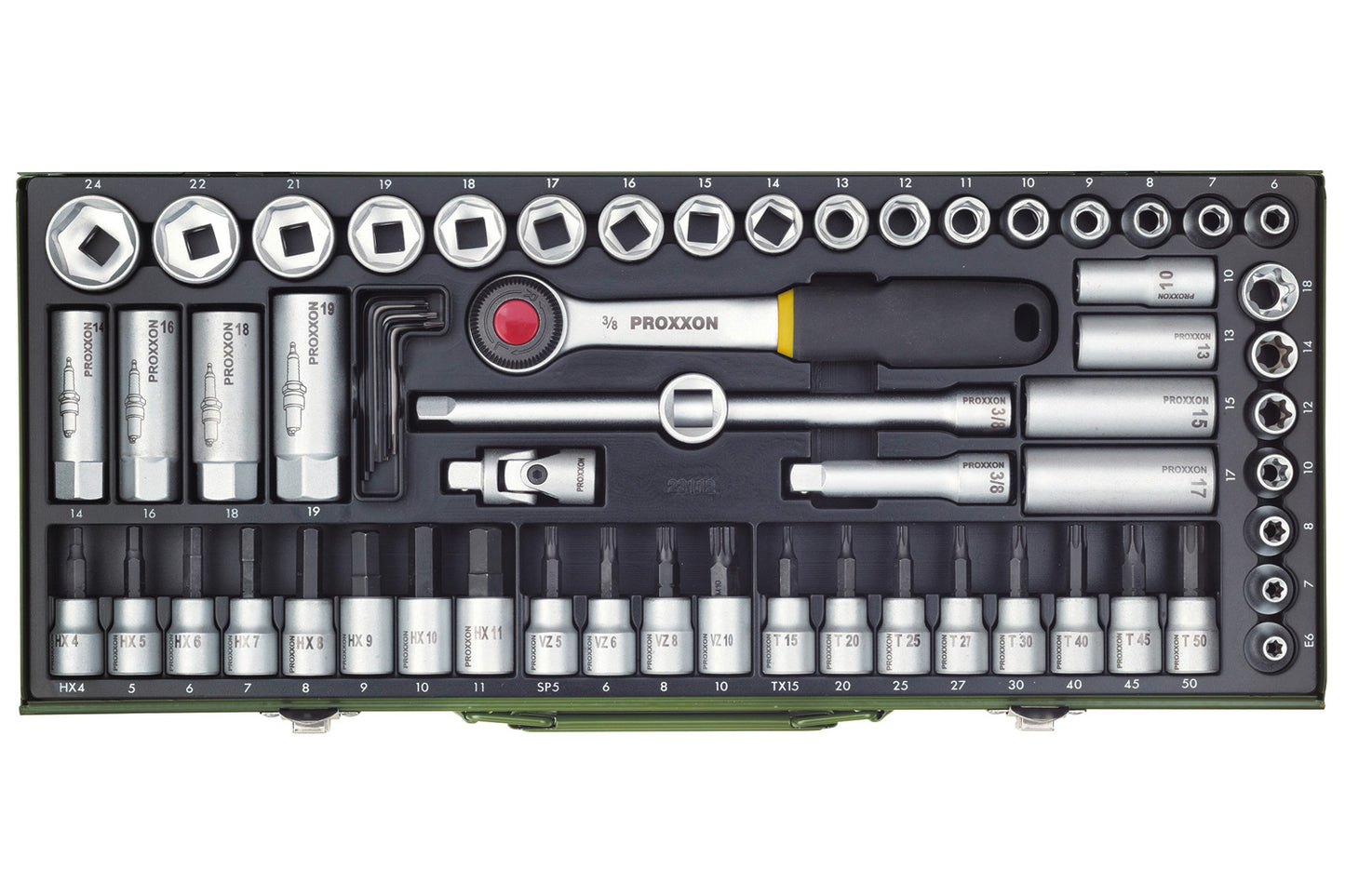 PROXXON compact set with 3/8'â ratchet, 65-piece