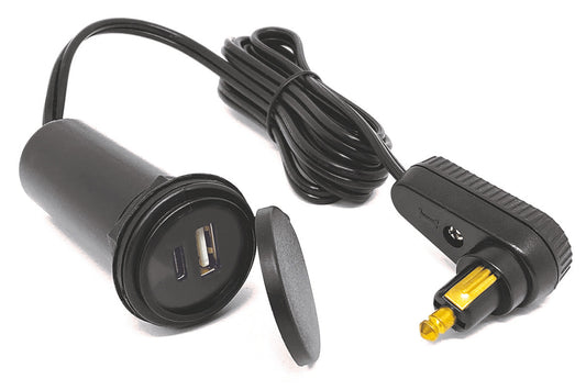 Tank bag charging cable with DIN angle plug and USB A & C connection (BAAS, USB17)