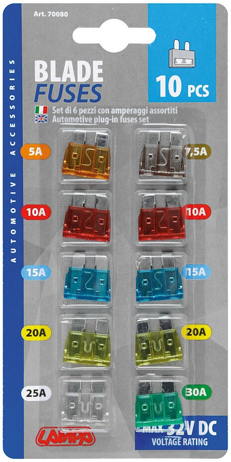 Set 10 assorted plug-in fuses 12/32V