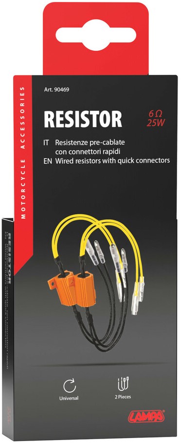 Wired resistors with quick connectors 2 pcs - 12V - 6 OHM - 25 W